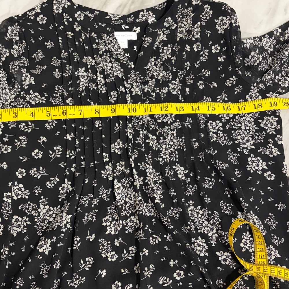 Charter Club Black White Floral Sheer Blouse Petite Small - Picture 9 of 12
